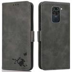 For Xiaomi Redmi Note 9 Embossed Cat Butterflies Pattern Horizontal Flip Leather Case with Card Slot & Holder & Wallet(Grey)