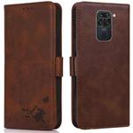 For Xiaomi Redmi Note 9 Embossed Cat Butterflies Pattern Horizontal Flip Leather Case with Card Slot & Holder & Wallet(Brown)