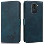 For Xiaomi Redmi Note 9 Embossed Cat Butterflies Pattern Horizontal Flip Leather Case with Card Slot & Holder & Wallet(Blue)