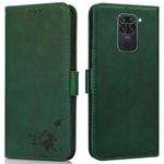 For Xiaomi Redmi Note 9 Embossed Cat Butterflies Pattern Horizontal Flip Leather Case with Card Slot & Holder & Wallet(Green)