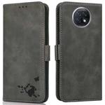For Xiaomi Redmi Note 9 5G / Note 9T Embossed Cat Butterflies Pattern Horizontal Flip Leather Case with Card Slot & Holder & Wallet(Grey)