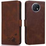 For Xiaomi Redmi Note 9 5G / Note 9T Embossed Cat Butterflies Pattern Horizontal Flip Leather Case with Card Slot & Holder & Wallet(Brown)
