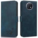 For Xiaomi Redmi Note 9 5G / Note 9T Embossed Cat Butterflies Pattern Horizontal Flip Leather Case with Card Slot & Holder & Wallet(Blue)