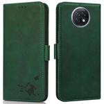For Xiaomi Redmi Note 9 5G / Note 9T Embossed Cat Butterflies Pattern Horizontal Flip Leather Case with Card Slot & Holder & Wallet(Green)