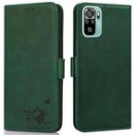 For Xiaomi Redmi Note 10 4G / 10s Embossed Cat Butterflies Pattern Horizontal Flip Leather Case with Card Slot & Holder & Wallet(Green)