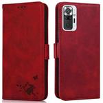 For Xiaomi Redmi Note 10 Pro Max Embossed Cat Butterflies Pattern Horizontal Flip Leather Case with Card Slot & Holder & Wallet(Red)