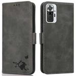 For Xiaomi Redmi Note 10 Pro Max Embossed Cat Butterflies Pattern Horizontal Flip Leather Case with Card Slot & Holder & Wallet(Grey)