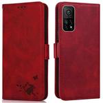 For Xiaomi Mi 10T 5G / 10T Pro 5G Embossed Cat Butterflies Pattern Horizontal Flip Leather Case with Card Slot & Holder & Wallet(Red)