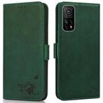 For Xiaomi Mi 10T 5G / 10T Pro 5G Embossed Cat Butterflies Pattern Horizontal Flip Leather Case with Card Slot & Holder & Wallet(Green)