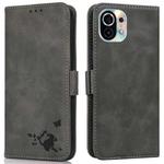 For Xiaomi Mi 11 Embossed Cat Butterflies Pattern Horizontal Flip Leather Case with Card Slot & Holder & Wallet(Grey)