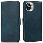 For Xiaomi Mi 11 Embossed Cat Butterflies Pattern Horizontal Flip Leather Case with Card Slot & Holder & Wallet(Blue)