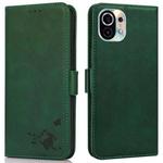For Xiaomi Mi 11 Embossed Cat Butterflies Pattern Horizontal Flip Leather Case with Card Slot & Holder & Wallet(Green)