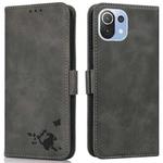 For Xiaomi Mi 11 Lite Embossed Cat Butterflies Pattern Horizontal Flip Leather Case with Card Slot & Holder & Wallet(Grey)