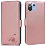 For Xiaomi Mi 11 Lite Embossed Cat Butterflies Pattern Horizontal Flip Leather Case with Card Slot & Holder & Wallet(Pink)