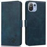 For Xiaomi Mi 11 Lite Embossed Cat Butterflies Pattern Horizontal Flip Leather Case with Card Slot & Holder & Wallet(Blue)