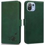 For Xiaomi Mi 11 Lite Embossed Cat Butterflies Pattern Horizontal Flip Leather Case with Card Slot & Holder & Wallet(Green)