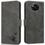 For Xiaomi Poco X3 NFC / X3 Embossed Cat Butterflies Pattern Horizontal Flip Leather Case with Card Slot & Holder & Wallet(Grey)