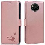 For Xiaomi Poco X3 NFC / X3 Embossed Cat Butterflies Pattern Horizontal Flip Leather Case with Card Slot & Holder & Wallet(Pink)