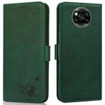 For Xiaomi Poco X3 NFC / X3 Embossed Cat Butterflies Pattern Horizontal Flip Leather Case with Card Slot & Holder & Wallet(Green)