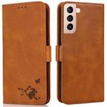 For Samsung Galaxy S21 5G Embossed Cat Butterflies Pattern Horizontal Flip Leather Case with Card Slot & Holder & Wallet(Orange)