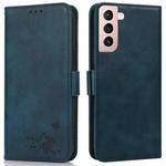 For Samsung Galaxy S21 5G Embossed Cat Butterflies Pattern Horizontal Flip Leather Case with Card Slot & Holder & Wallet(Blue)