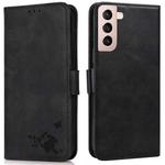 For Samsung Galaxy S21 5G Embossed Cat Butterflies Pattern Horizontal Flip Leather Case with Card Slot & Holder & Wallet(Black)