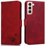 For Samsung Galaxy S21+ 5G Embossed Cat Butterflies Pattern Horizontal Flip Leather Case with Card Slot & Holder & Wallet(Red)