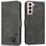 For Samsung Galaxy S21+ 5G Embossed Cat Butterflies Pattern Horizontal Flip Leather Case with Card Slot & Holder & Wallet(Grey)