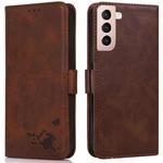 For Samsung Galaxy S21+ 5G Embossed Cat Butterflies Pattern Horizontal Flip Leather Case with Card Slot & Holder & Wallet(Brown)