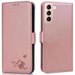 For Samsung Galaxy S21+ 5G Embossed Cat Butterflies Pattern Horizontal Flip Leather Case with Card Slot & Holder & Wallet(Pink)