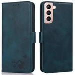 For Samsung Galaxy S21+ 5G Embossed Cat Butterflies Pattern Horizontal Flip Leather Case with Card Slot & Holder & Wallet(Blue)
