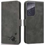 For Samsung Galaxy S21 Ultra 5G Embossed Cat Butterflies Pattern Horizontal Flip Leather Case with Card Slot & Holder & Wallet(Grey)