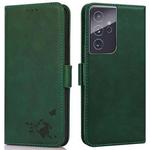 For Samsung Galaxy S21 Ultra 5G Embossed Cat Butterflies Pattern Horizontal Flip Leather Case with Card Slot & Holder & Wallet(Green)