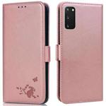 For Samsung Galaxy S20 Embossed Cat Butterflies Pattern Horizontal Flip Leather Case with Card Slot & Holder & Wallet(Pink)