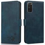 For Samsung Galaxy S20 Embossed Cat Butterflies Pattern Horizontal Flip Leather Case with Card Slot & Holder & Wallet(Blue)