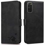 For Samsung Galaxy S20 Embossed Cat Butterflies Pattern Horizontal Flip Leather Case with Card Slot & Holder & Wallet(Black)