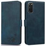 For Samsung Galaxy S20+ Embossed Cat Butterflies Pattern Horizontal Flip Leather Case with Card Slot & Holder & Wallet(Blue)