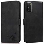 For Samsung Galaxy S20+ Embossed Cat Butterflies Pattern Horizontal Flip Leather Case with Card Slot & Holder & Wallet(Black)
