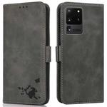 For Samsung Galaxy S20 Ultra Embossed Cat Butterflies Pattern Horizontal Flip Leather Case with Card Slot & Holder & Wallet(Grey)
