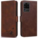 For Samsung Galaxy S20 Ultra Embossed Cat Butterflies Pattern Horizontal Flip Leather Case with Card Slot & Holder & Wallet(Brown)