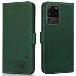For Samsung Galaxy S20 Ultra Embossed Cat Butterflies Pattern Horizontal Flip Leather Case with Card Slot & Holder & Wallet(Green)
