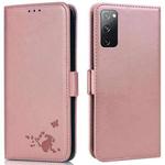 For Samsung Galaxy S20 FE Embossed Cat Butterflies Pattern Horizontal Flip Leather Case with Card Slot & Holder & Wallet(Pink)