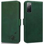 For Samsung Galaxy S20 FE Embossed Cat Butterflies Pattern Horizontal Flip Leather Case with Card Slot & Holder & Wallet(Green)