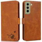 For Samsung Galaxy S21 FE 5G Embossed Cat Butterflies Pattern Horizontal Flip Leather Case with Card Slot & Holder & Wallet(Orange)