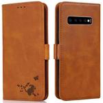 For Samsung Galaxy S10 Embossed Cat Butterflies Pattern Horizontal Flip Leather Case with Card Slot & Holder & Wallet(Orange)
