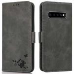 For Samsung Galaxy S10 Embossed Cat Butterflies Pattern Horizontal Flip Leather Case with Card Slot & Holder & Wallet(Grey)