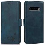 For Samsung Galaxy S10 Embossed Cat Butterflies Pattern Horizontal Flip Leather Case with Card Slot & Holder & Wallet(Blue)