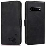 For Samsung Galaxy S10 Embossed Cat Butterflies Pattern Horizontal Flip Leather Case with Card Slot & Holder & Wallet(Black)