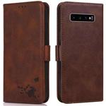 For Samsung Galaxy S10+ Embossed Cat Butterflies Pattern Horizontal Flip Leather Case with Card Slot & Holder & Wallet(Brown)