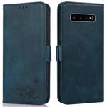 For Samsung Galaxy S10+ Embossed Cat Butterflies Pattern Horizontal Flip Leather Case with Card Slot & Holder & Wallet(Blue)